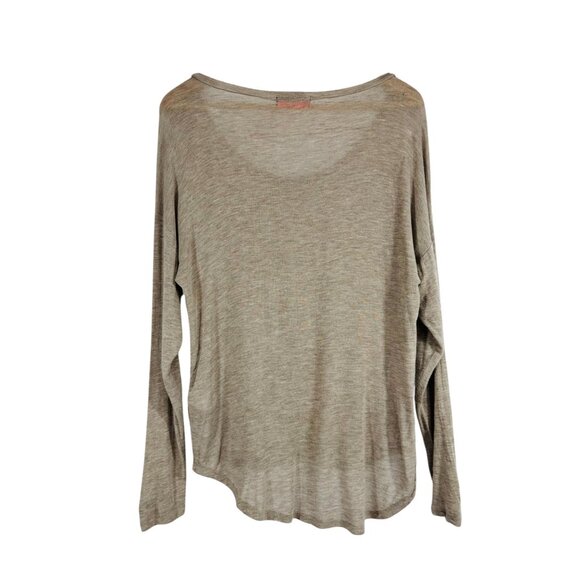 Spoiled Taupe Long Sleeve Top With Lace Accents Lightweight Scoop Neck Womens M - Picture 2 of 11